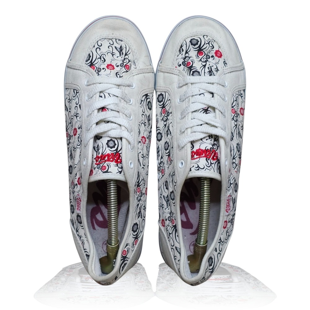 Vans Floral Print Low Top Sneakers White Red Black‎ Women's Size 10